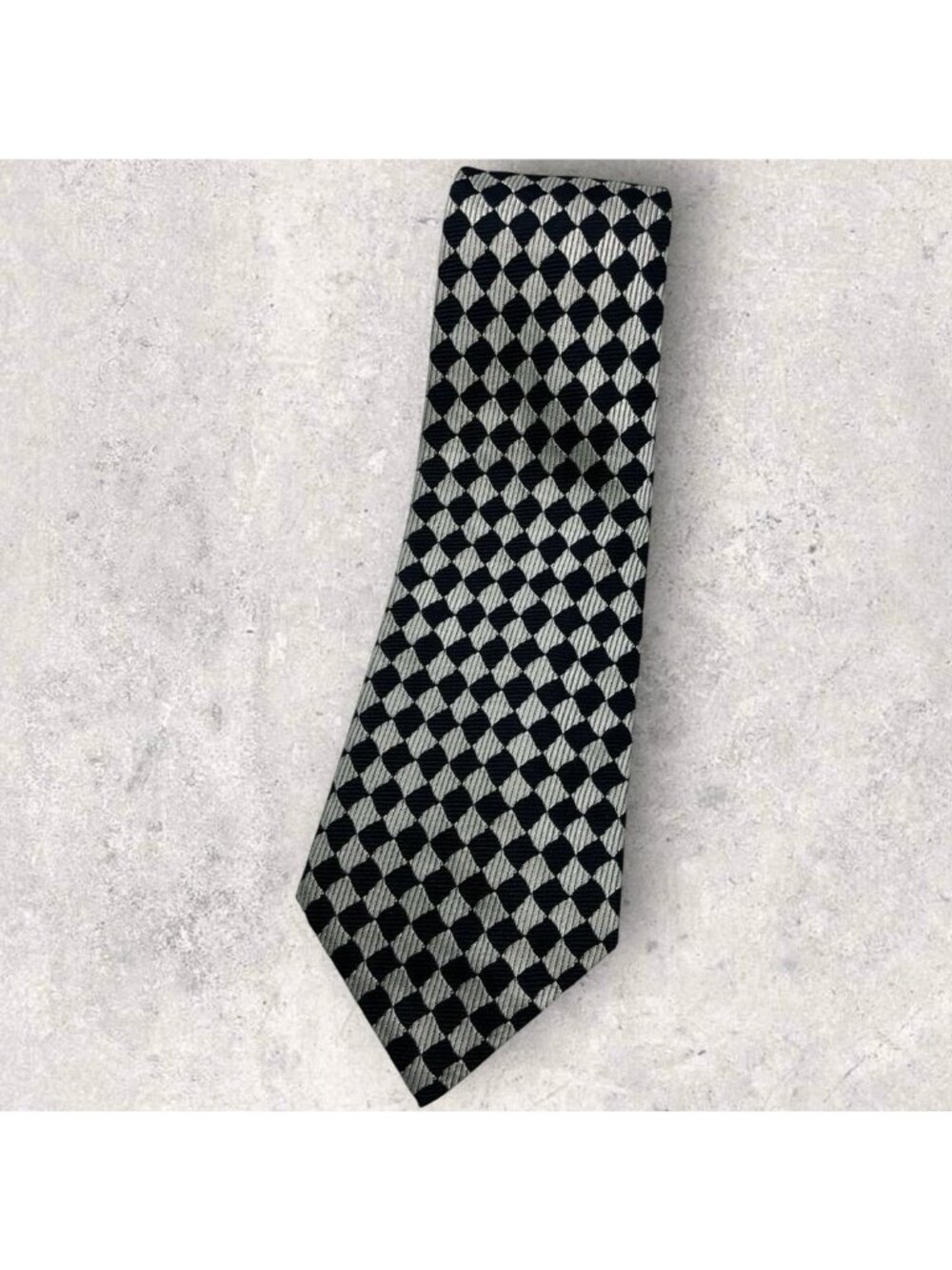 TURNBULL & ASSER VINTAGE RARE Silk Tie ENGLAND Black White Tartan W:5" EUC